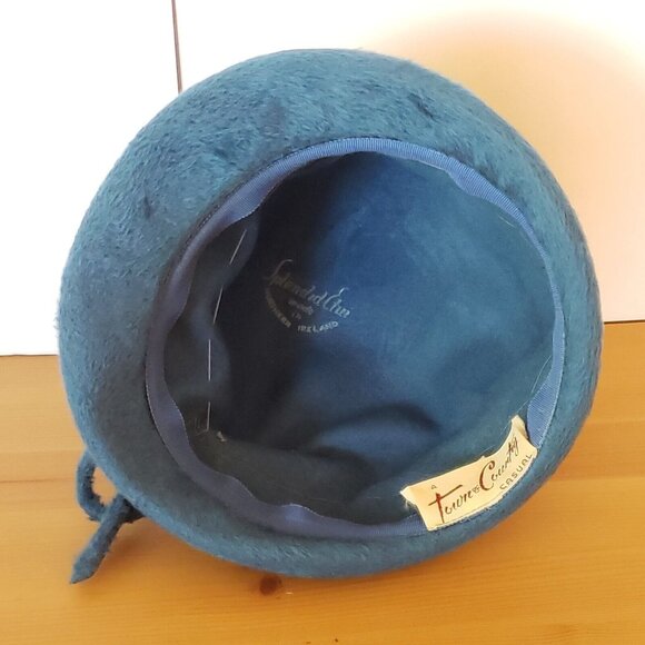 Vintage Angora Flapper Hat Blue Wool Cloche Splendid Etui Town Country Deco UK main image 7